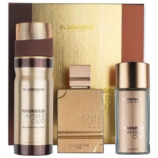 Kit Perfume Al Haramain Amber Oud Gold Extreme EDP 75mL+30mL+Desodorante 200ML
